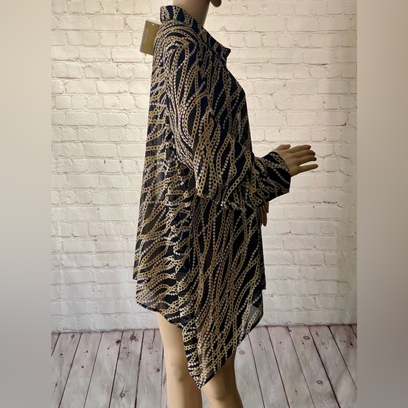 NWT Michael Kors Black & Gold Chain Print Button Front Blouse Top Shirt 2X - Picture 3 of 9